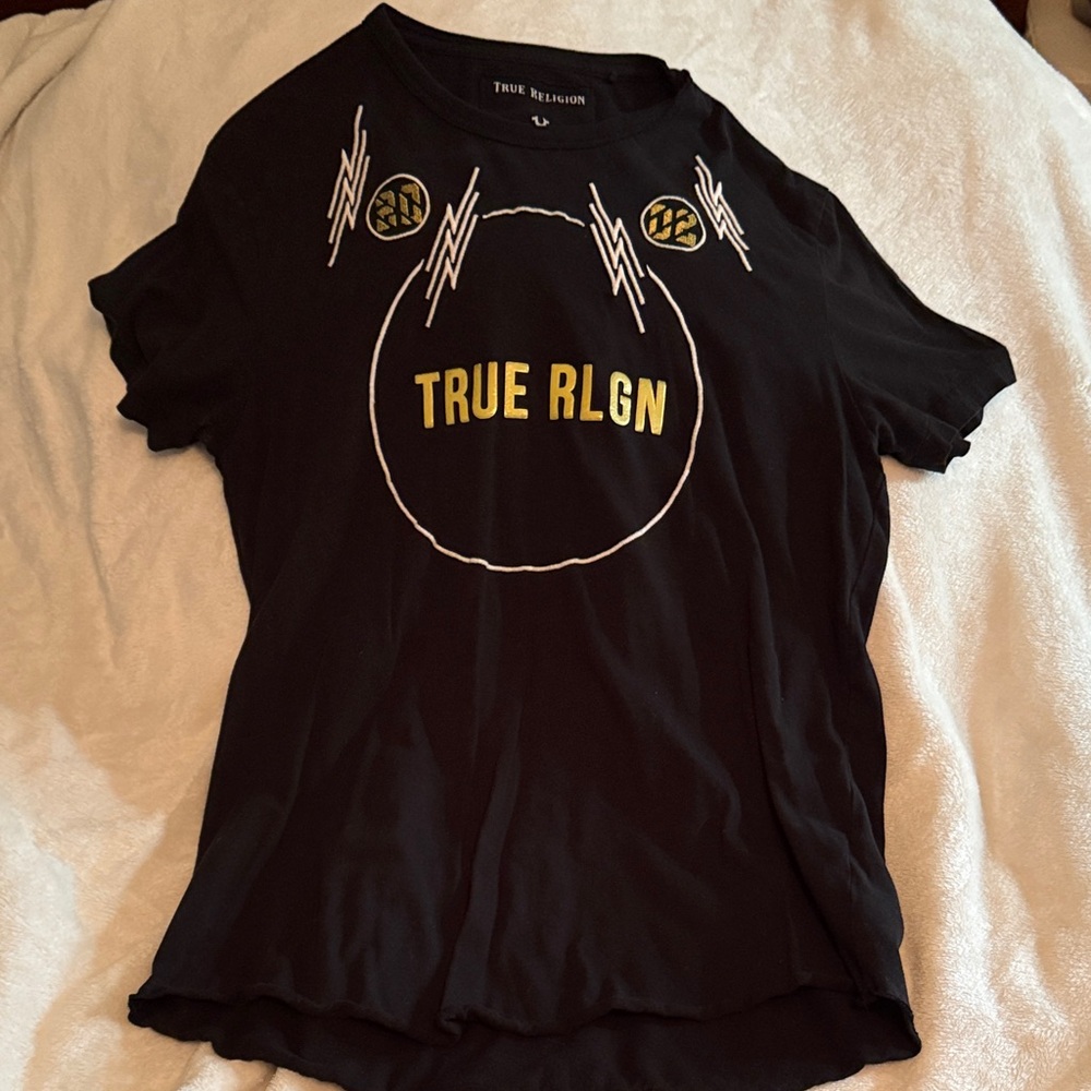 True Religion Black Tee with Yellow Accents